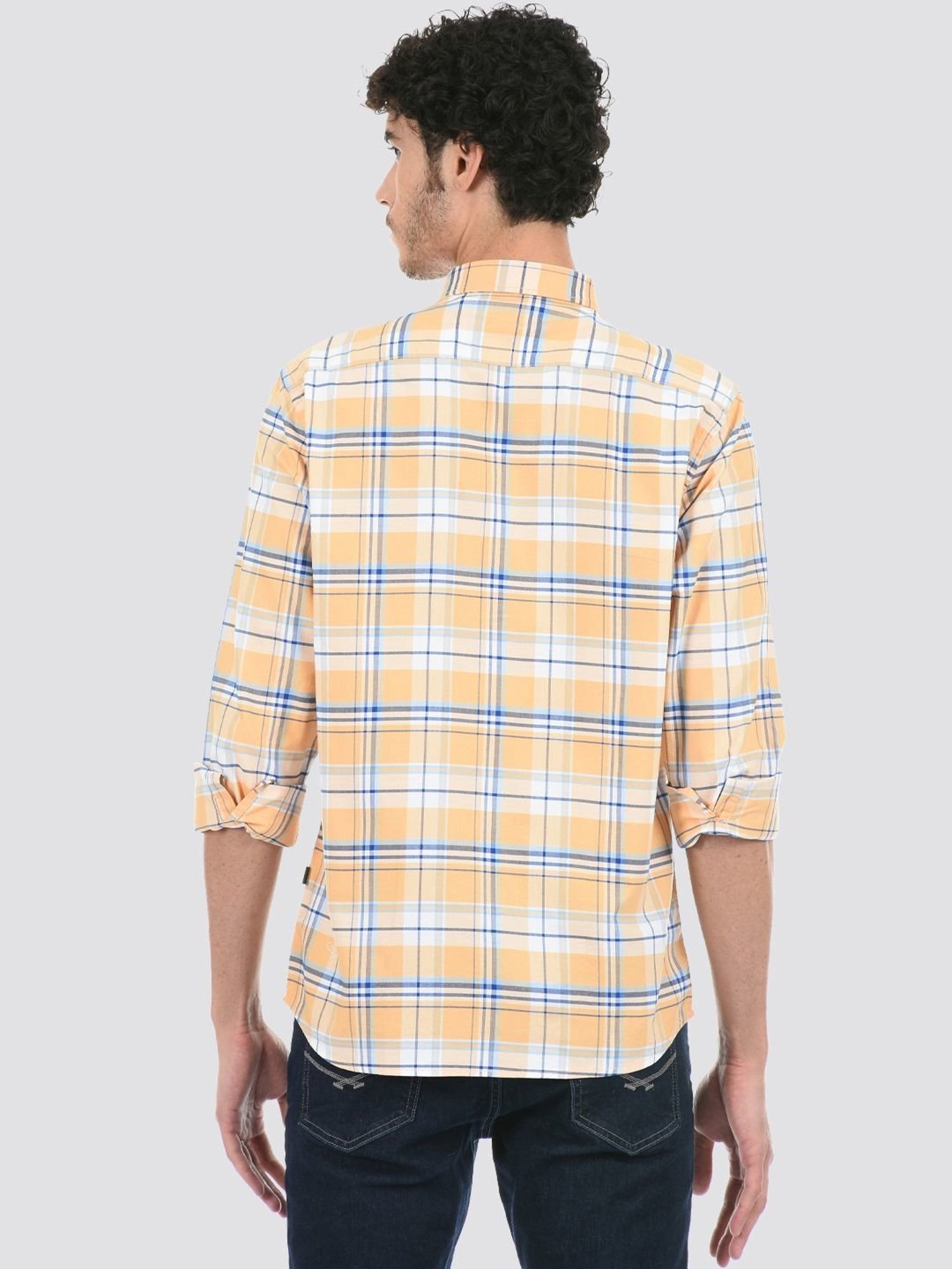 London Fog Orange Regular Fit Checks Shirt