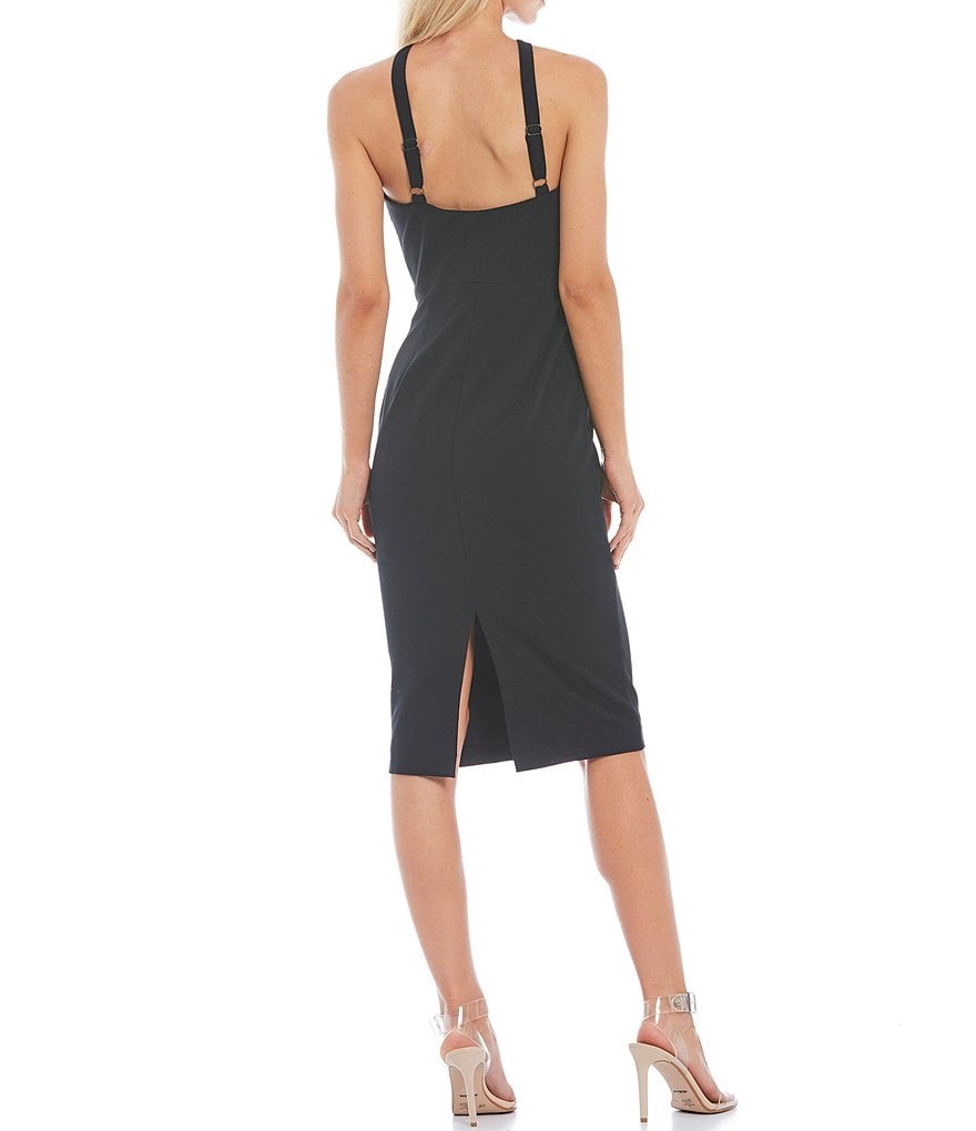Dress the Population Eliseo Asymmetrical Cut Out Neck Sleeveless Sheath Dress