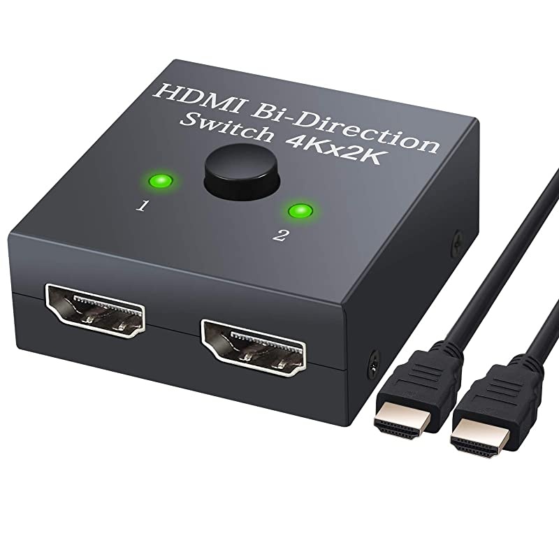 4K HDMI Switch HDMI Bi-Directional Switch 2 in 1 Out or 1 in 2 Out with HDMI Cable HDMI Splitter Support HDM 2.0 4K 3D HD 1080P for HDTV Blu-Ray DVD