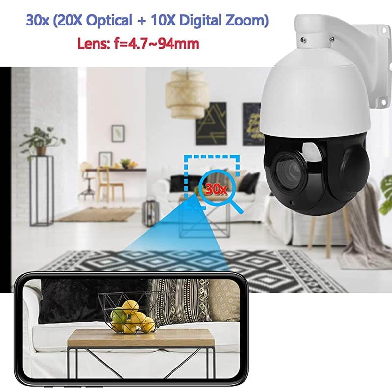 2.4G 4.5inch WiFi Wireless PTZ Security Camera 1080P HD Pan Tilt 20X Optical Zoom Surveillance Camera Audio 200ft Night Vision IP66 SD Card Recording Motion Detection & E-Mail/Push