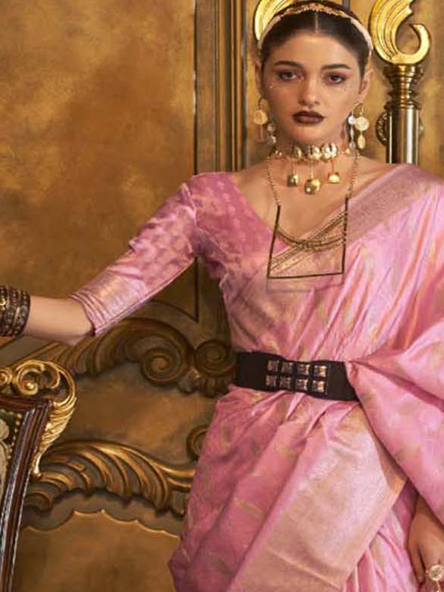 Elora Pink Woven Saree With Unstitched Blouse