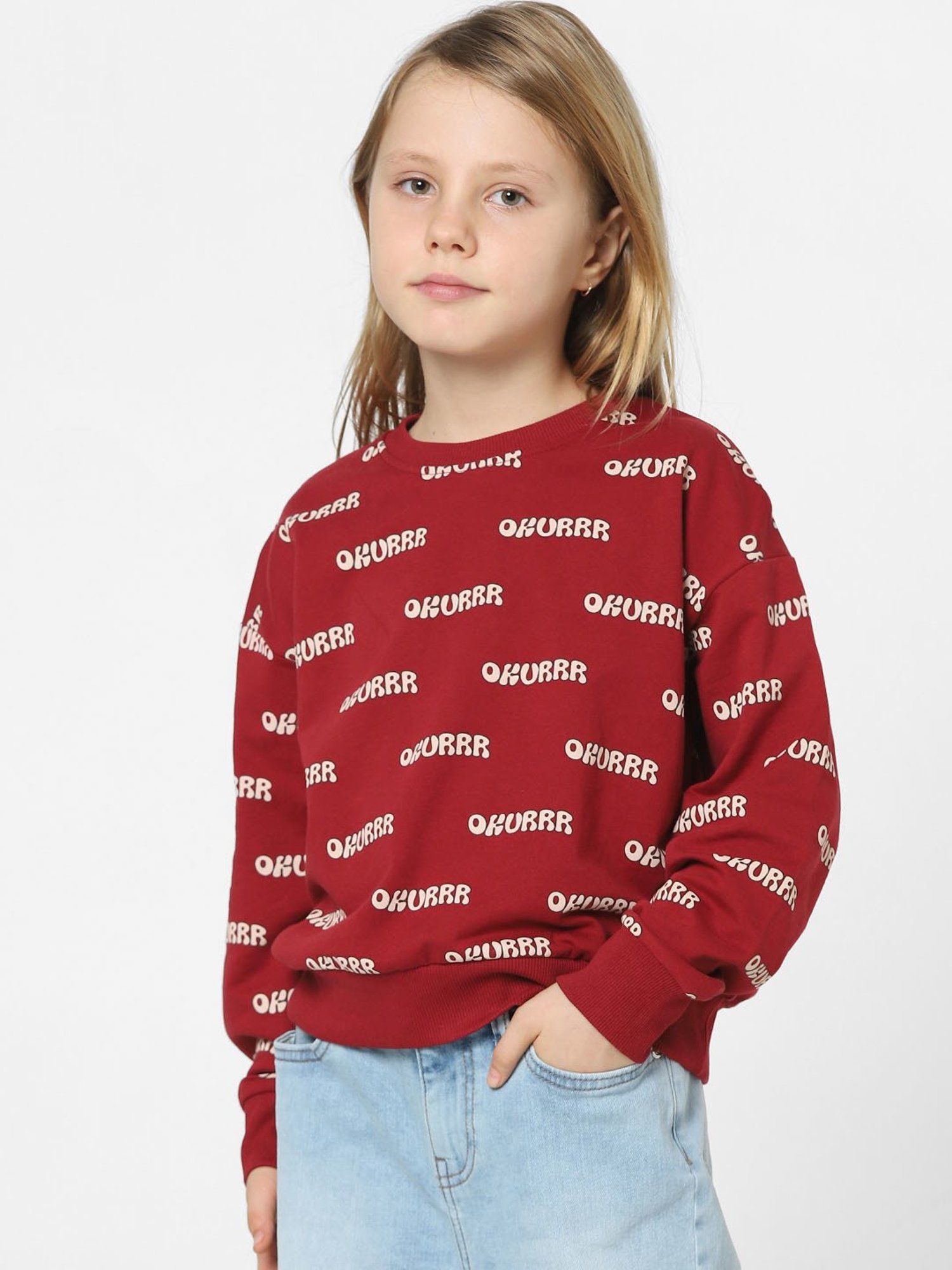 KIDS ONLY Red Printed Full Sleeves Sweatshirt