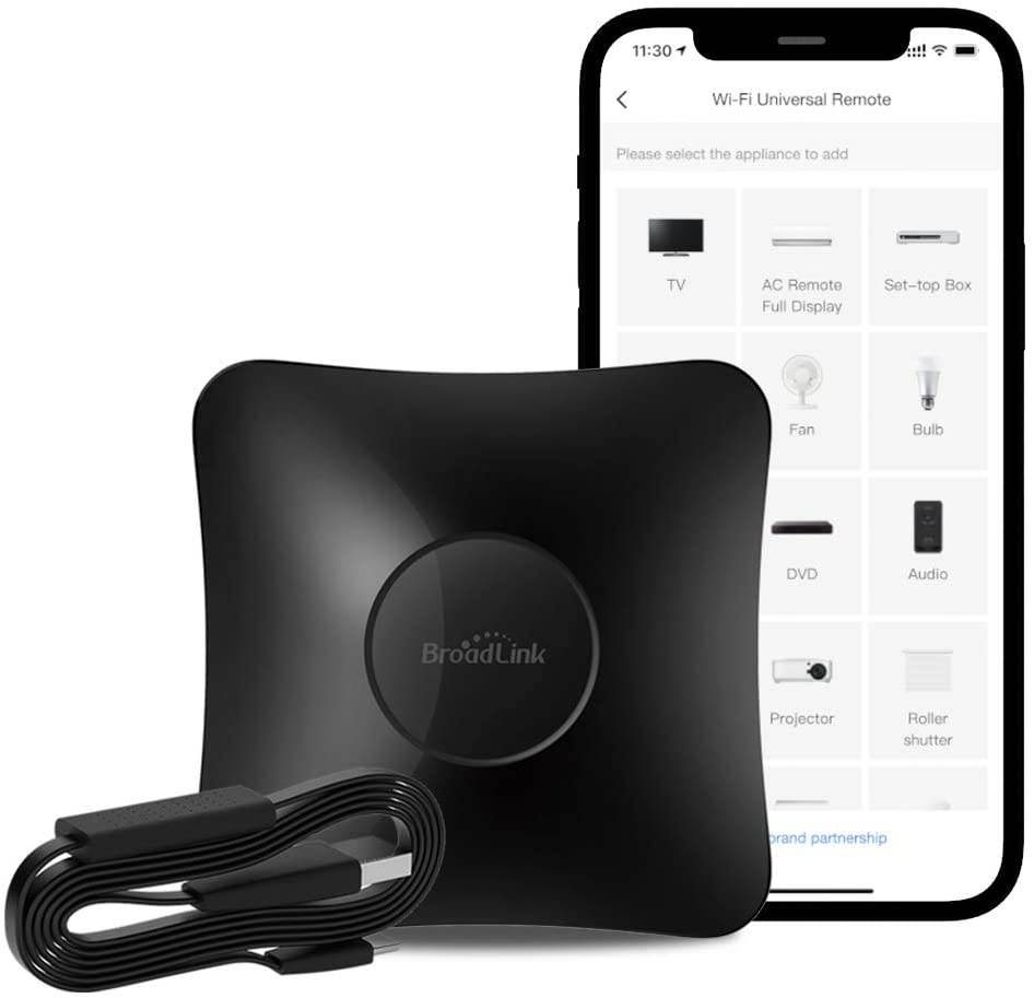 BroadLink RM4 pro Smart Remote and Sensor Cable Set RM4 pro S, Universal IR RF Remote Control Hub with Temperature Humidity Monitor USB Cable, Works with Alexa, Google Home, IFTTT