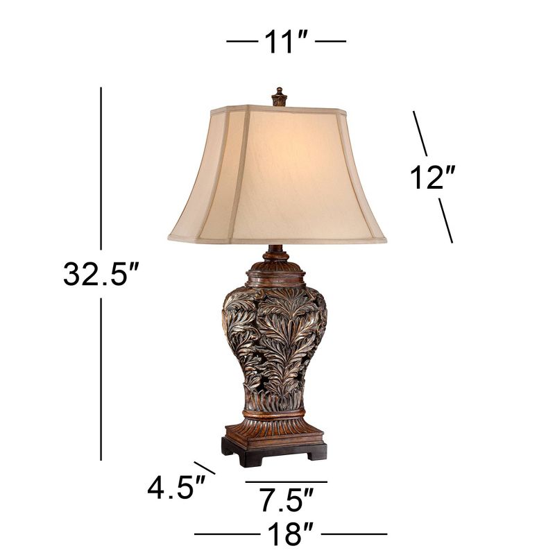 Barnes and Ivy Traditional Table Lamp Bronze Curling Leaves Tan Rectangular Shade for Living Room Family Bedroom Bedside