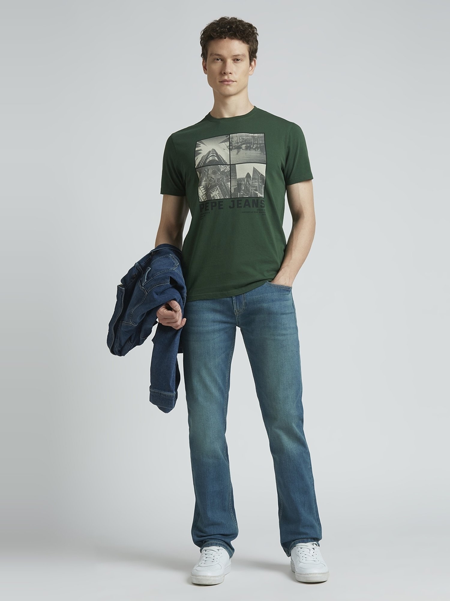 Pepe Jeans Bottle Green Cotton Slim Fit Printed T-Shirt