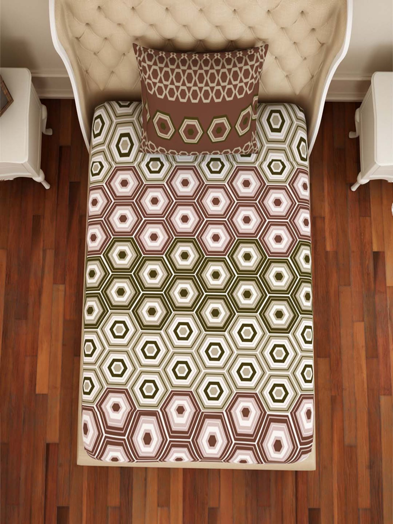 Spaces Atrium Brown Cotton 144 TC Bed Sheet Set