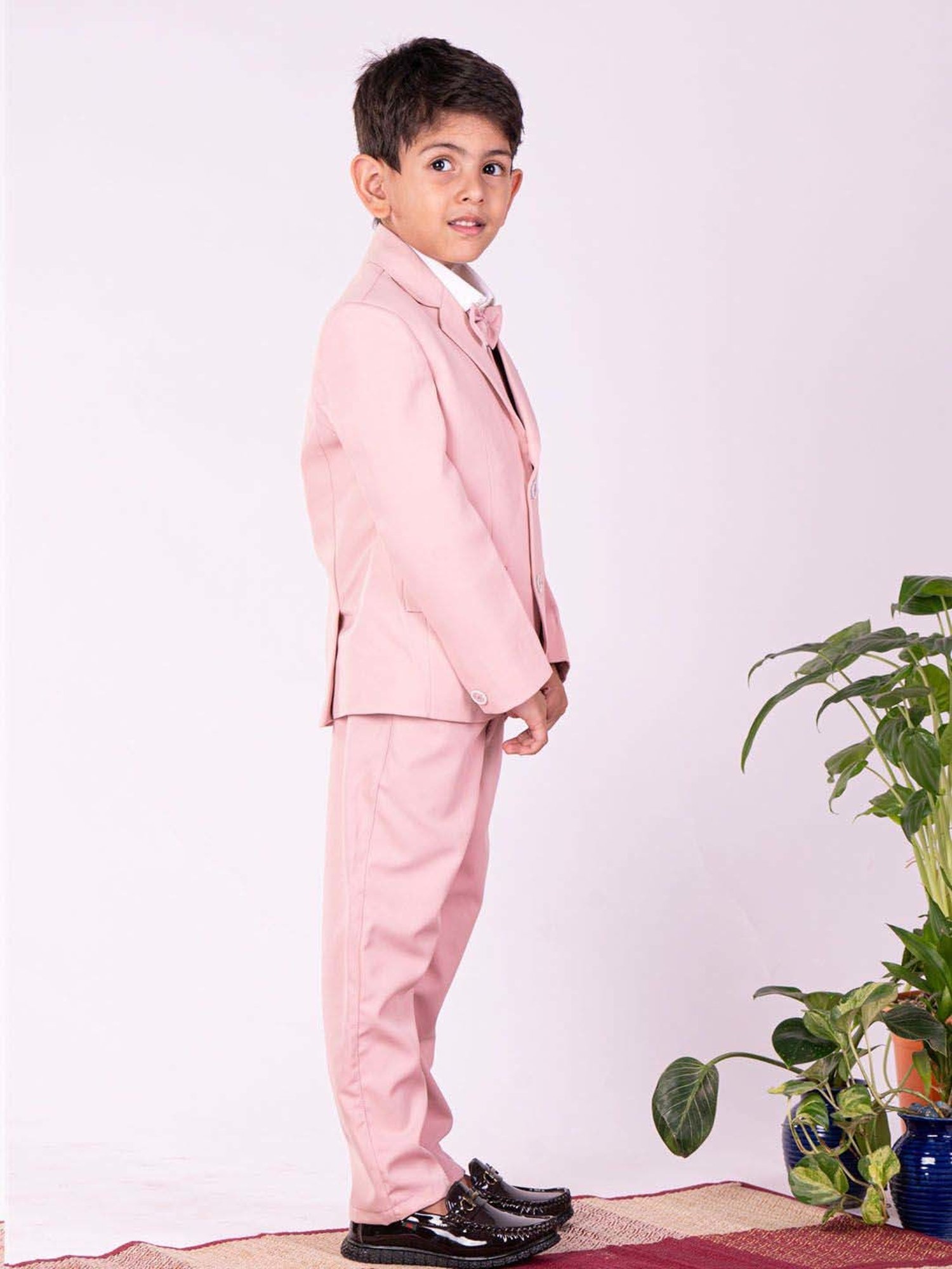 Fourfolds Boys Blue & White Solid Full Sleeves Suit Set