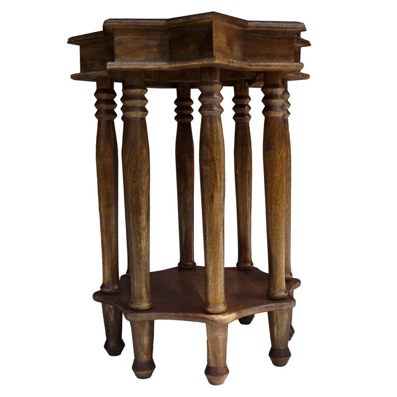 Star Shape Top Mango Wood Accent End Table with shelf and Spool Turned legs Brown - The Urban Port