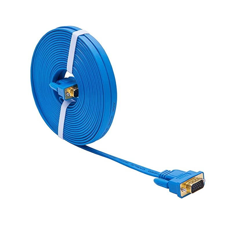 50ft Flat Extra Long VGA Cable for Computer Monitor Male to Male 15 Pin Connector Full HD 1080p SVGA Cord 15 Meters Blue