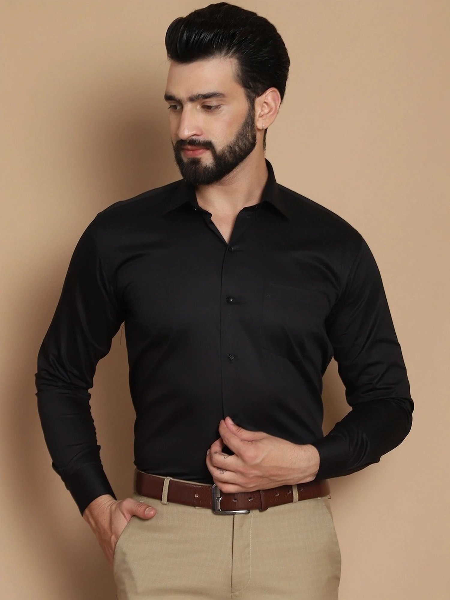 Tag 7 Black Cotton Regular Fit Shirt