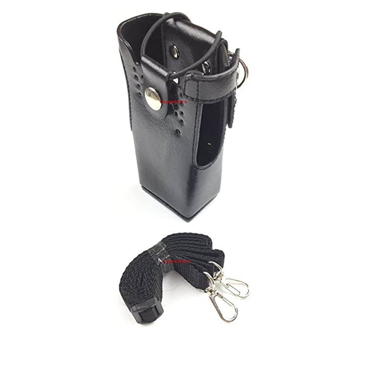 Black Hard Leather Carrying Holder Holster Case with Adjustable Shoulder Strap Compatible for Motorola 2 Way Radio HT1250 HT1550 GP320 GP340 GP380 GP338