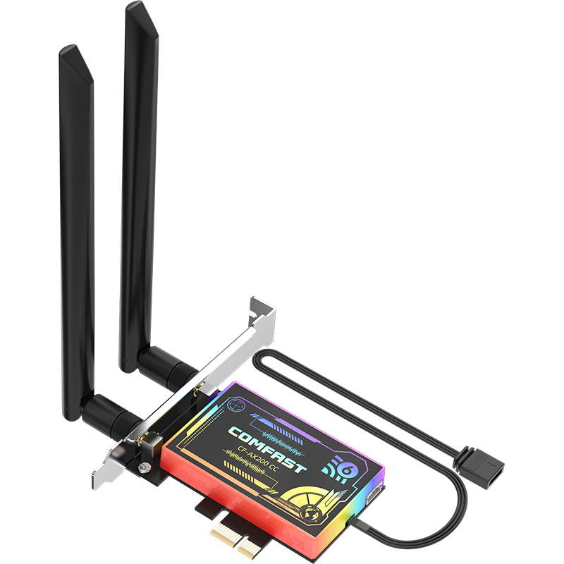 Comfast CF-AX200 CC PCIe WiFi6 Adapter 2974Mbps bluetooth 5.1 Dual Antennas PCI-E WiFi Adapter Gaming RGB Network Card only For Desktop Win10 64bit  PC