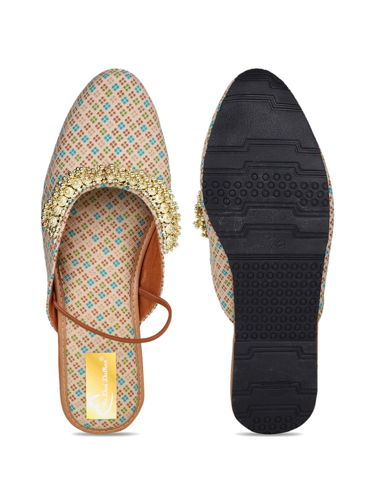 The Desi Dulhan Women's Cream Mule Shoes