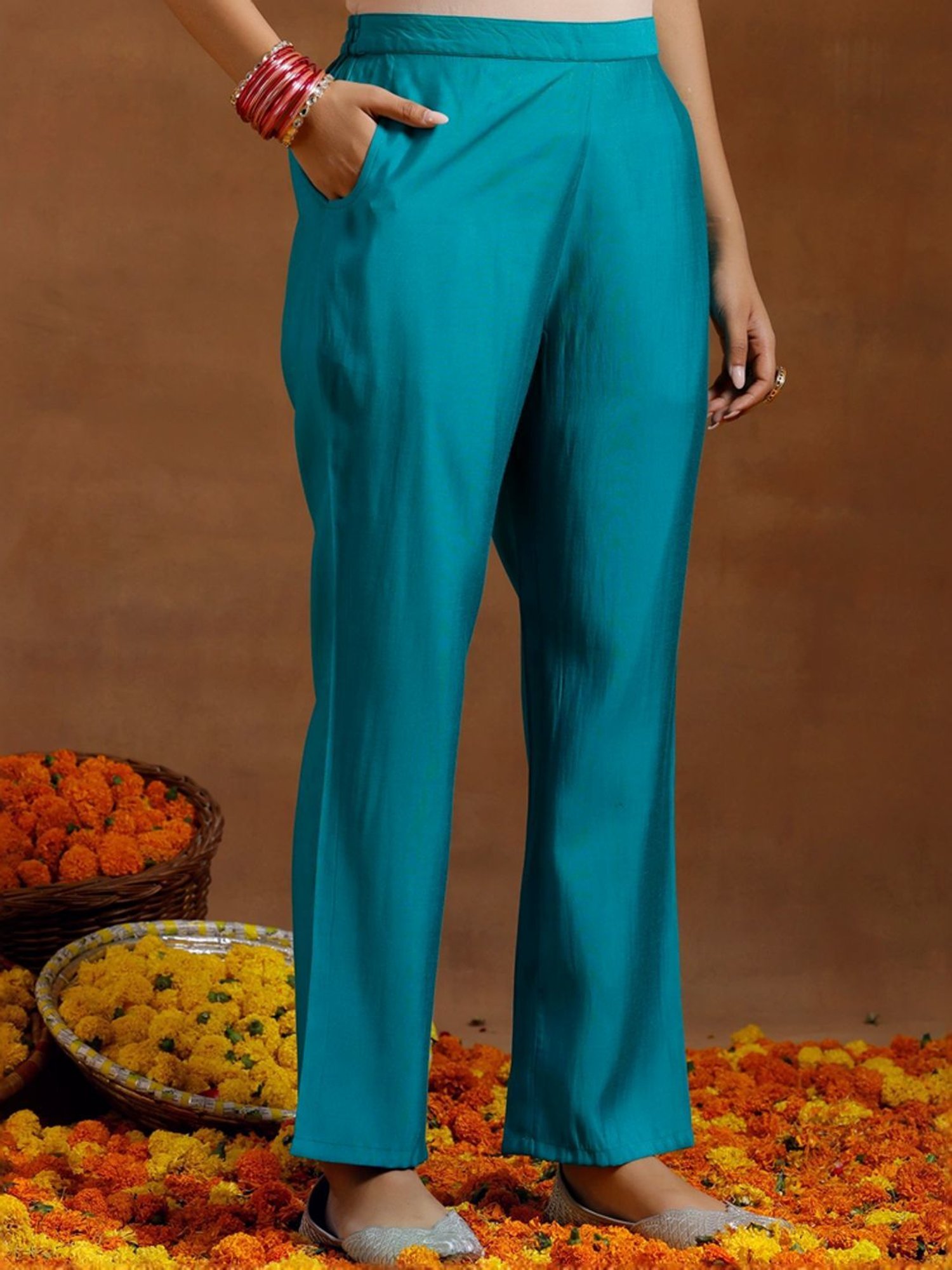 Libas Blue Straight Fit Kurta Pant Set With Dupatta