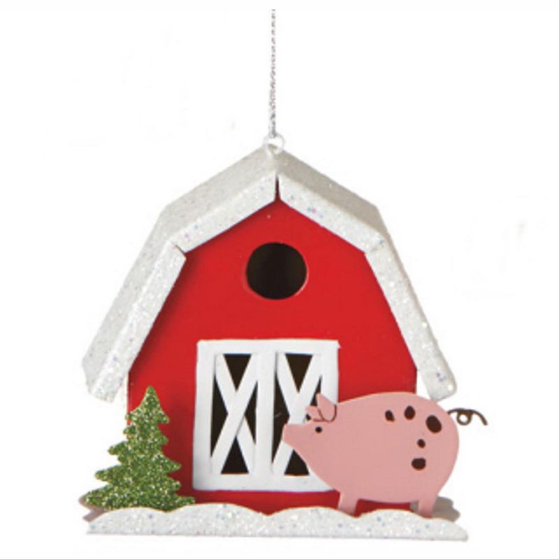 Ganz 3.5" Down on the Farm Red Barn with Pig Glitter Embellished Christmas Ornament