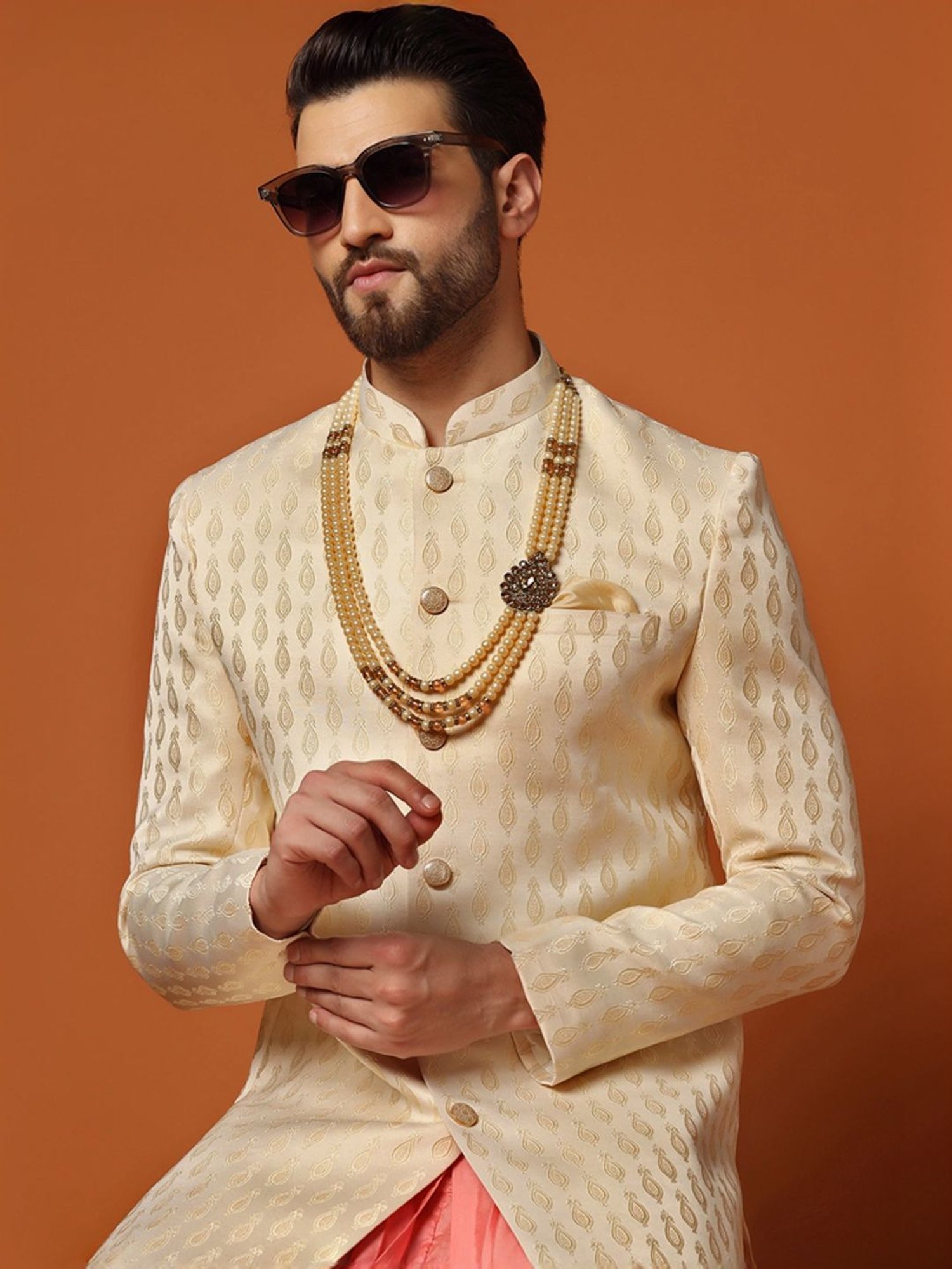 Benstoke Black & Maroon Regular Fit Sherwani Set