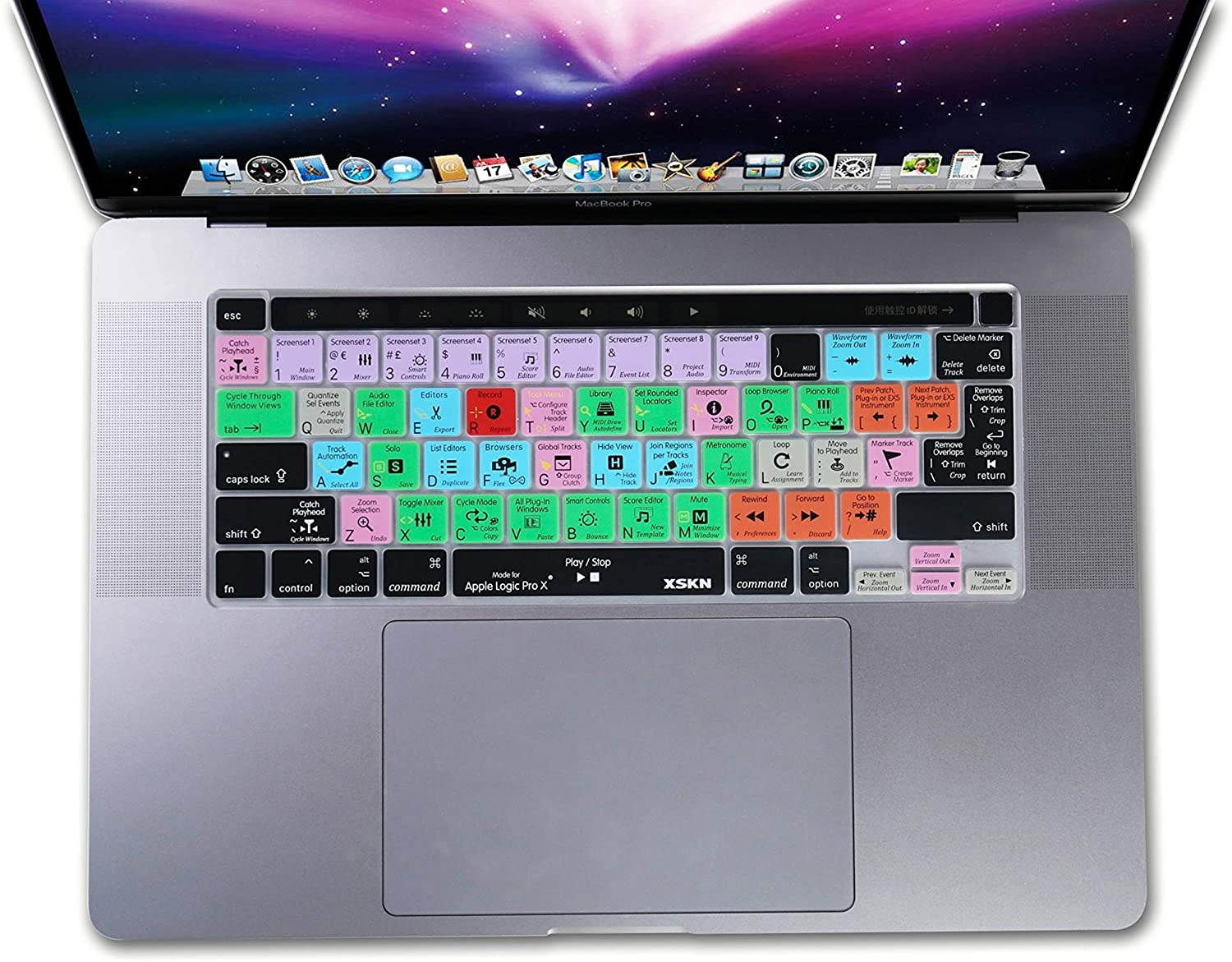 XSKN Logic Pro X Silicone Shortcut Keyboard Cover Skin for 2019 New MacBook Pro 16 inch A2141 2020 New MacBook Pro 13.3 inch A2338 M1 A2251 A2289 with Touch Bar & Touch ID US and EU Universal Version
