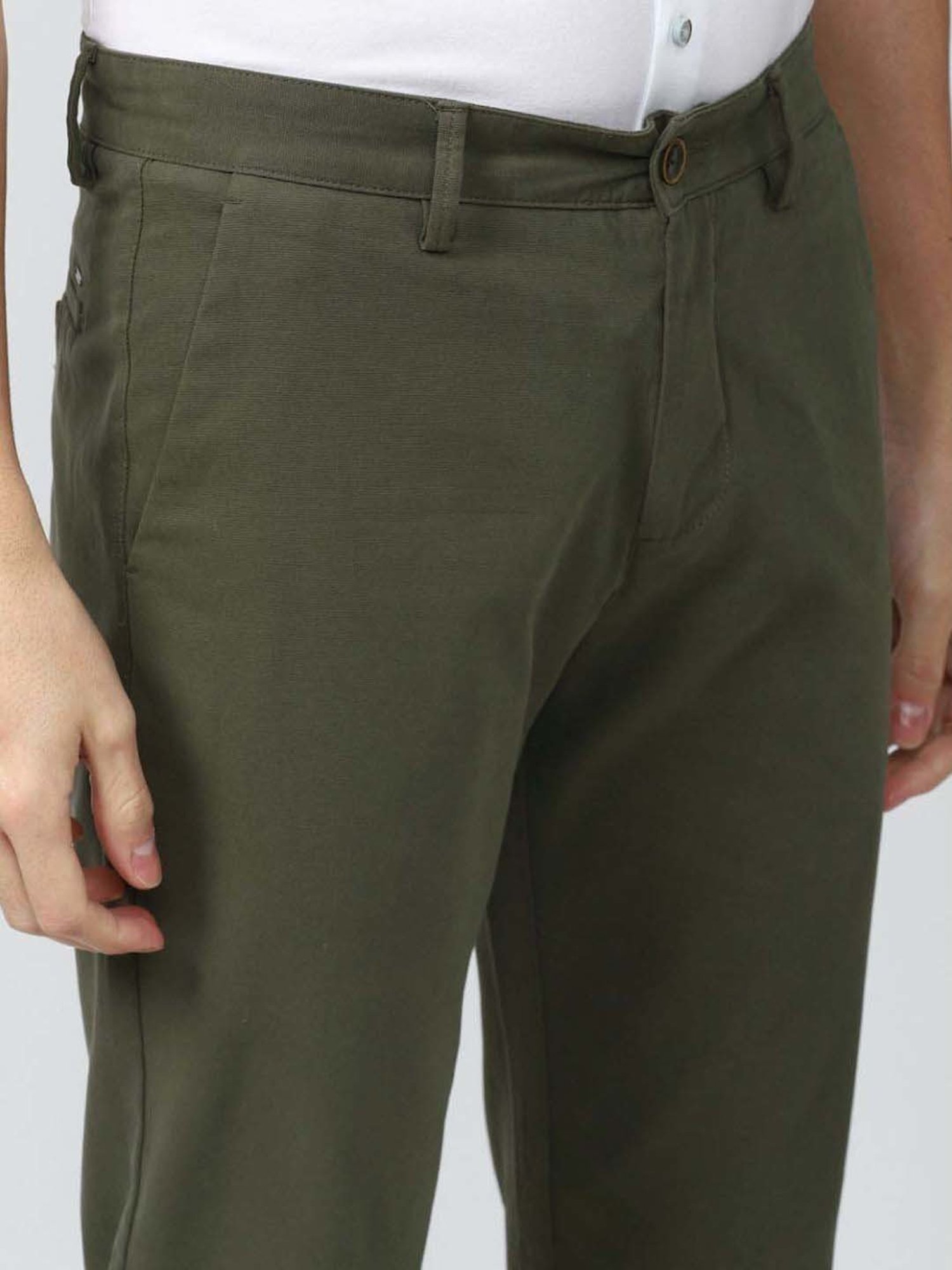 Peter England Casuals Green Super Slim Fit Trousers