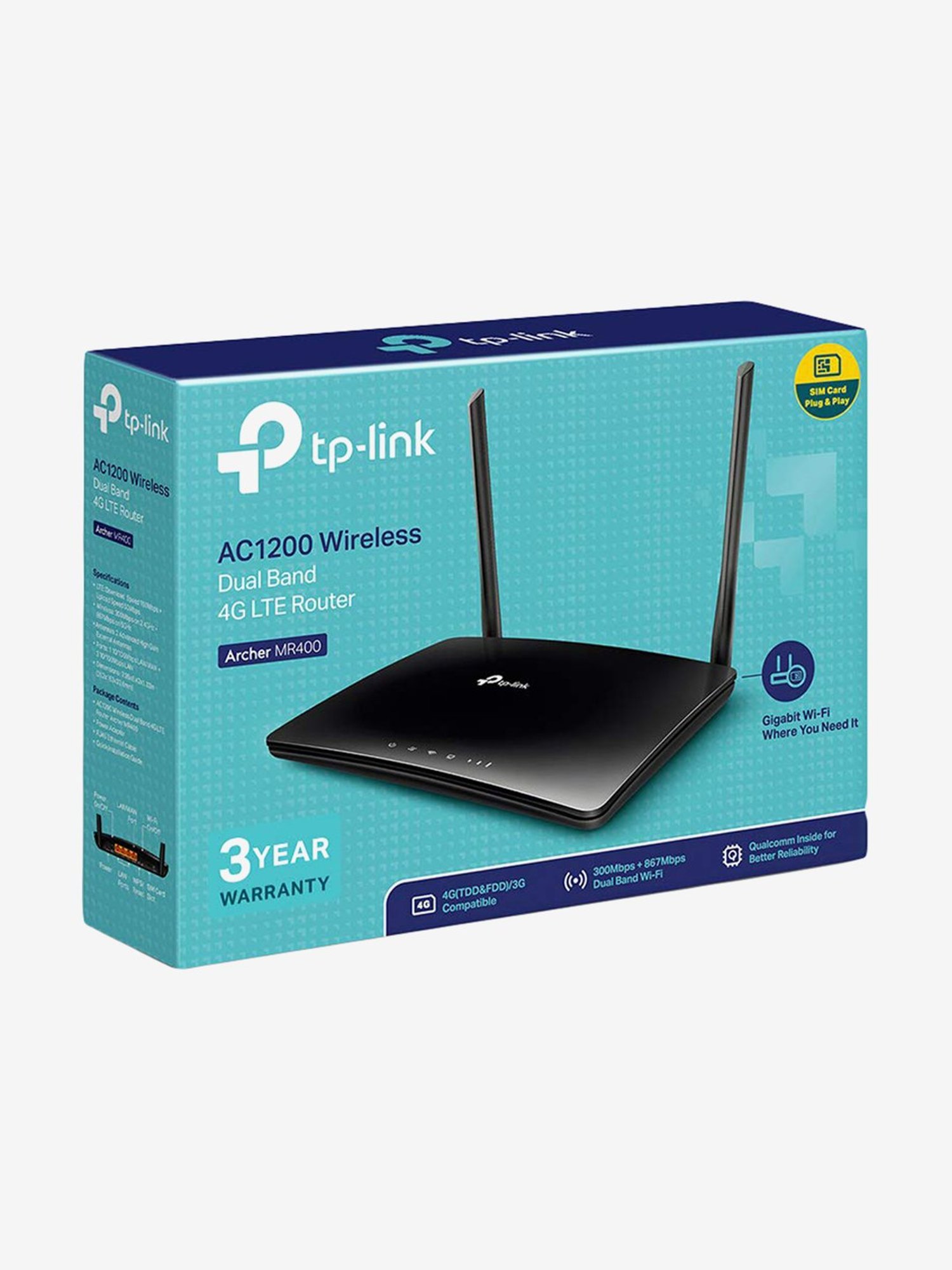 TP-Link Archer MR400 Wireless Dual Band 4G LTE Router (Black)