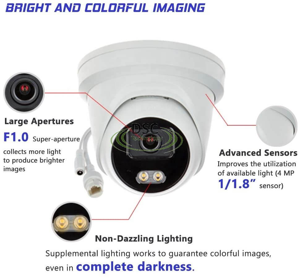 HIKVISION ColorVu OEM DS-2CD2347G1-LU 4MP IP Camera POE H.265+ WDR Turret 4MM Lens 24/7 Full-Time Color Image True WDR Turret Camera