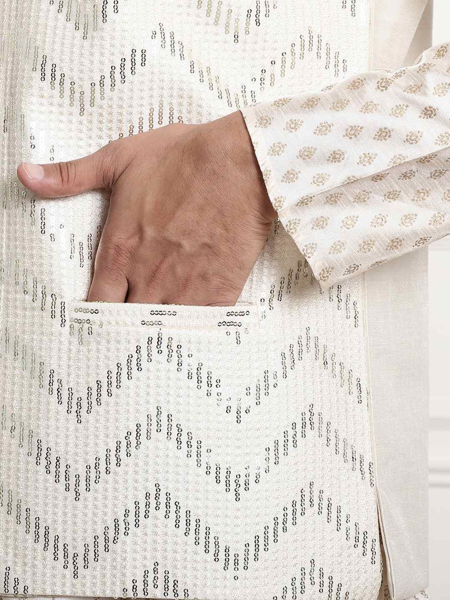 Sojanya Cream Regular Fit Embroidered Nehru Jacket