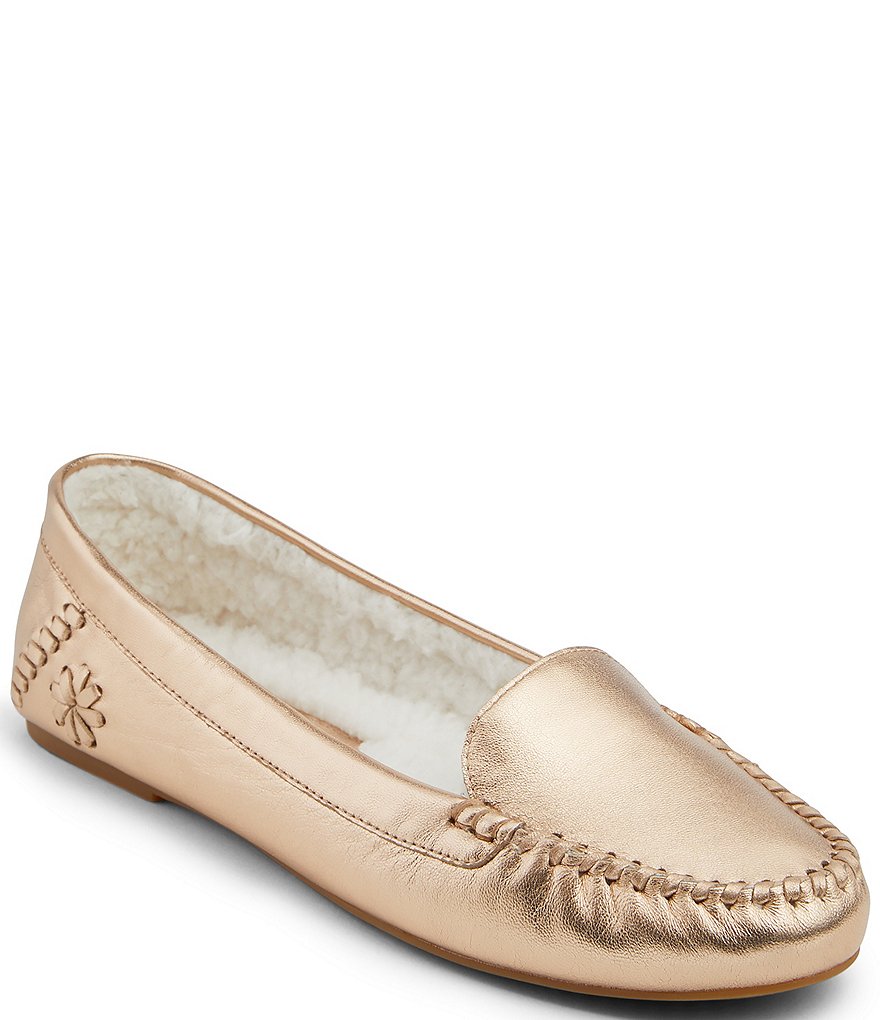 Jack Rogers Millie Metallic Leather Faux Sherpa Lined Moccasins