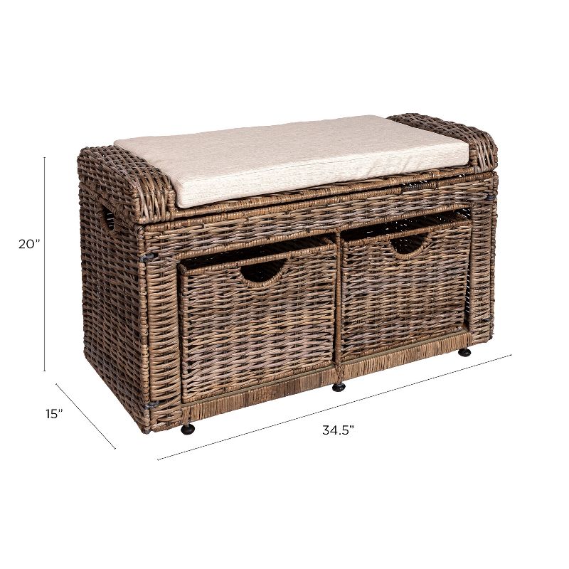happimess Palermo 34.50" 2 Drawer Wicker Storage Bench, Gray 