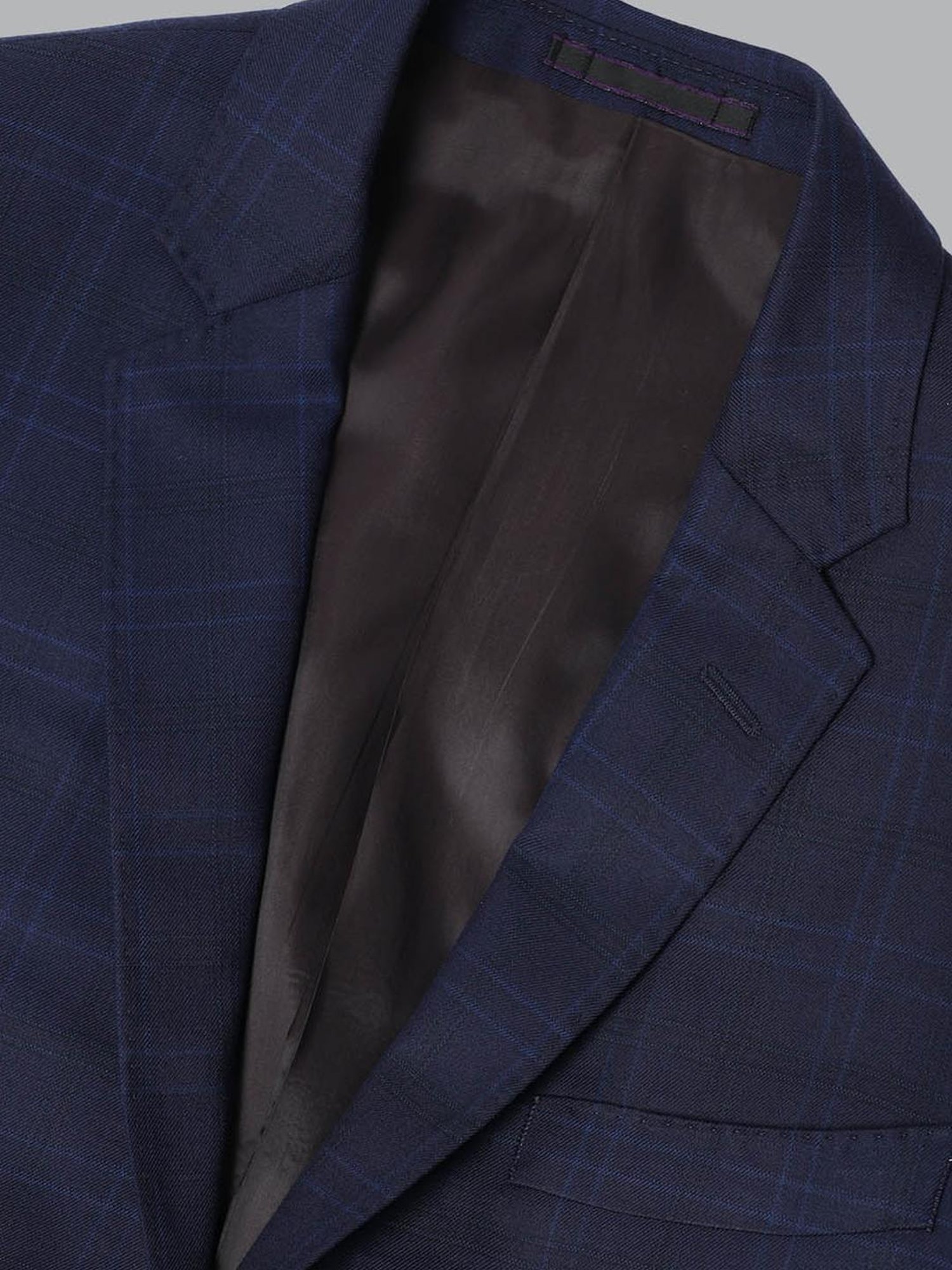 Luxure by Louis Philippe Navy Slim Fit Checks Two Piece Suit