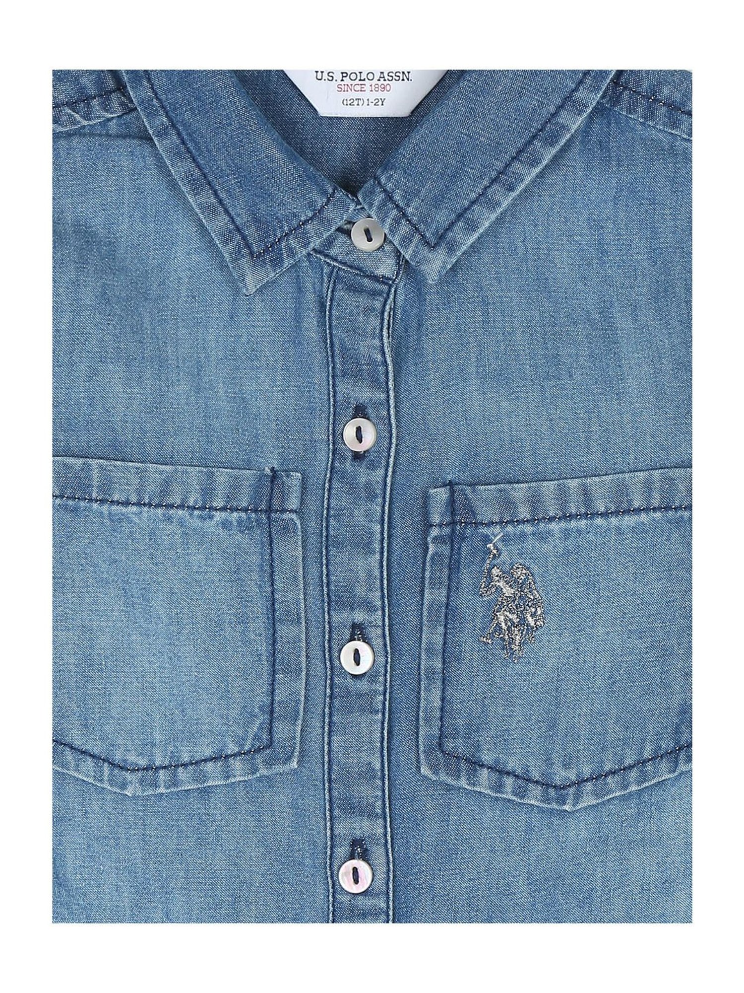 U.S. Polo Assn. Kids Blue Solid Full Sleeves Shirt Dress