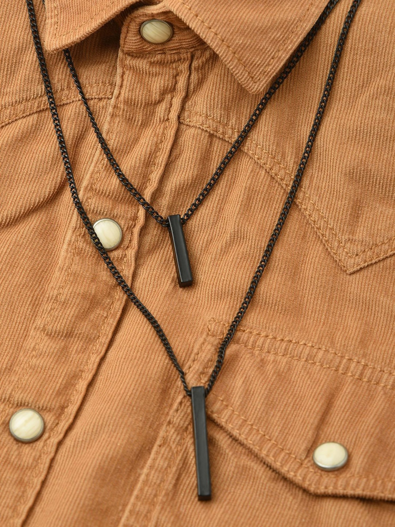 The Bro Code Black Cuboid Bar Charm Cuban Chain Layered Necklace For Men