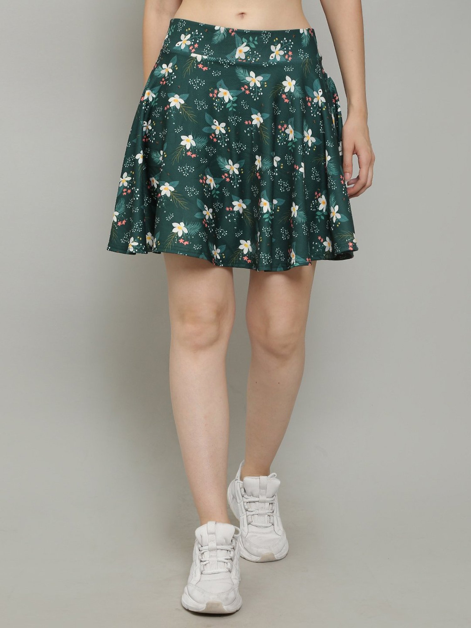 N-Gal Dark Green Floral Print Mini Skirt