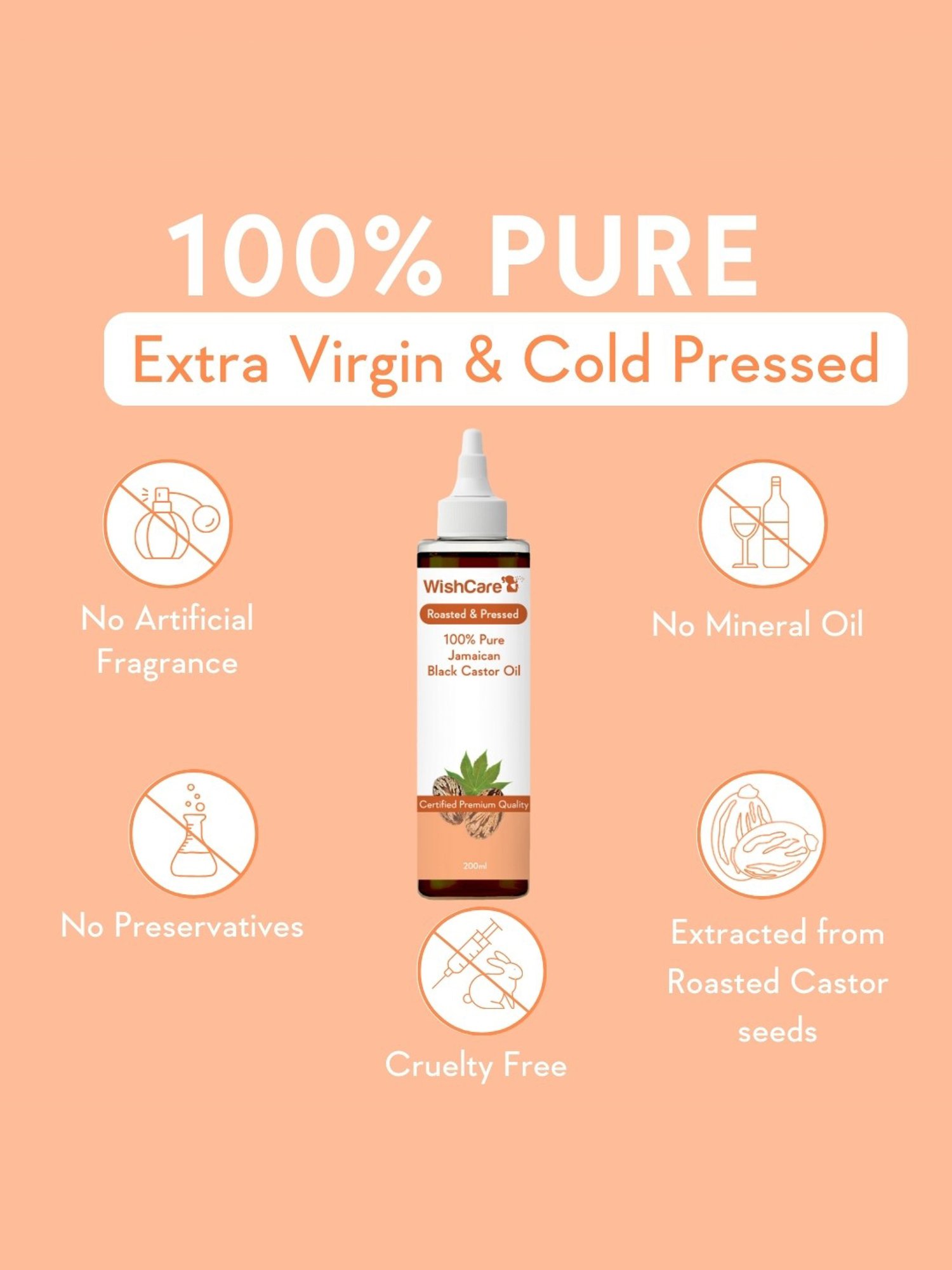 Wishcare Roasted & Pressed 100% Pure Jamaican Black Castor Oil - 200 ml