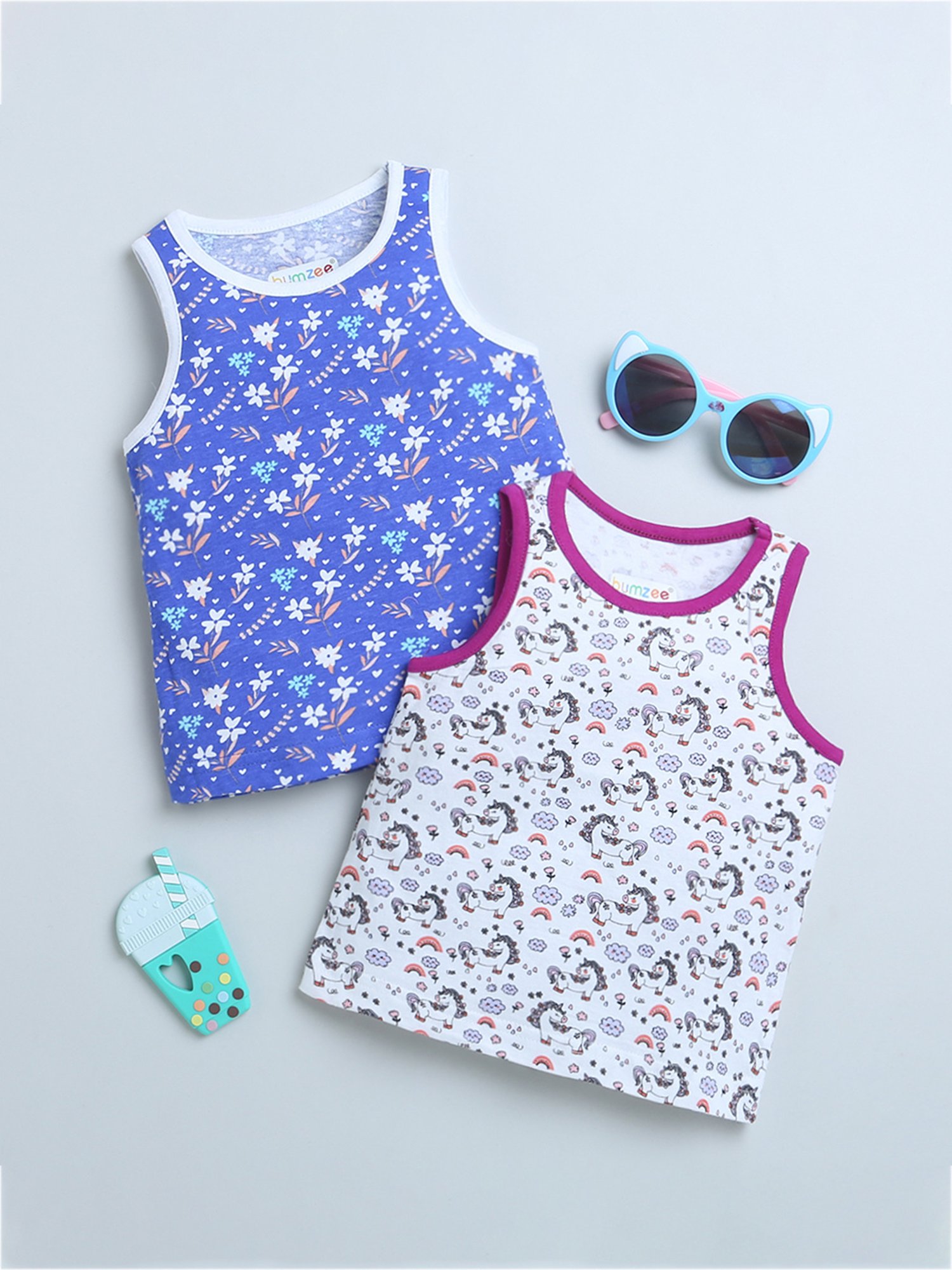 Bumzee Kids Blue & White Printed Top (Pack Of 2)