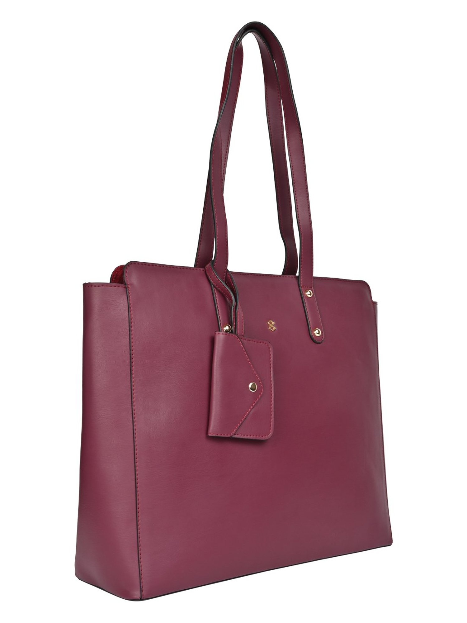 Horra Maroon Solid Large Tote Bag with Laptop Sleeve - 14 inches