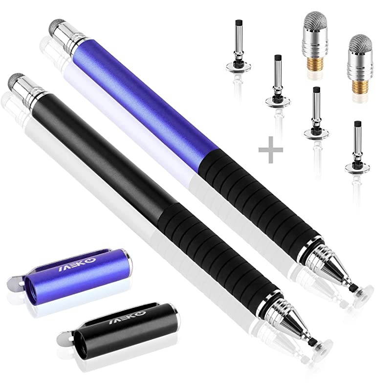 TM) (2 Pcs)[2 in 1 Precision Series] Disc Stylus/Styli Bundle with 4 Replaceable Disc Tips, 2 Replaceable Fiber Tips for All Touch Screen Devices - (Black/Blue)