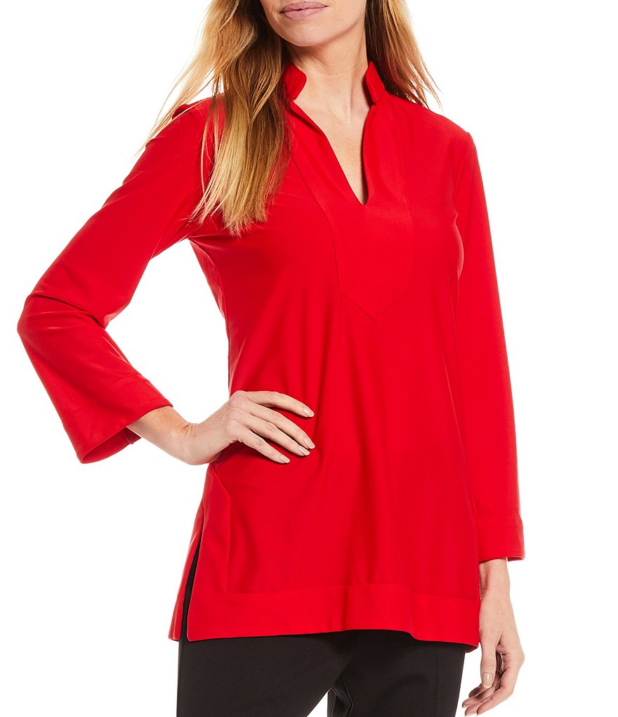 Jude Connally Chris Long Sleeve Collared V-Neck Knit Tunic