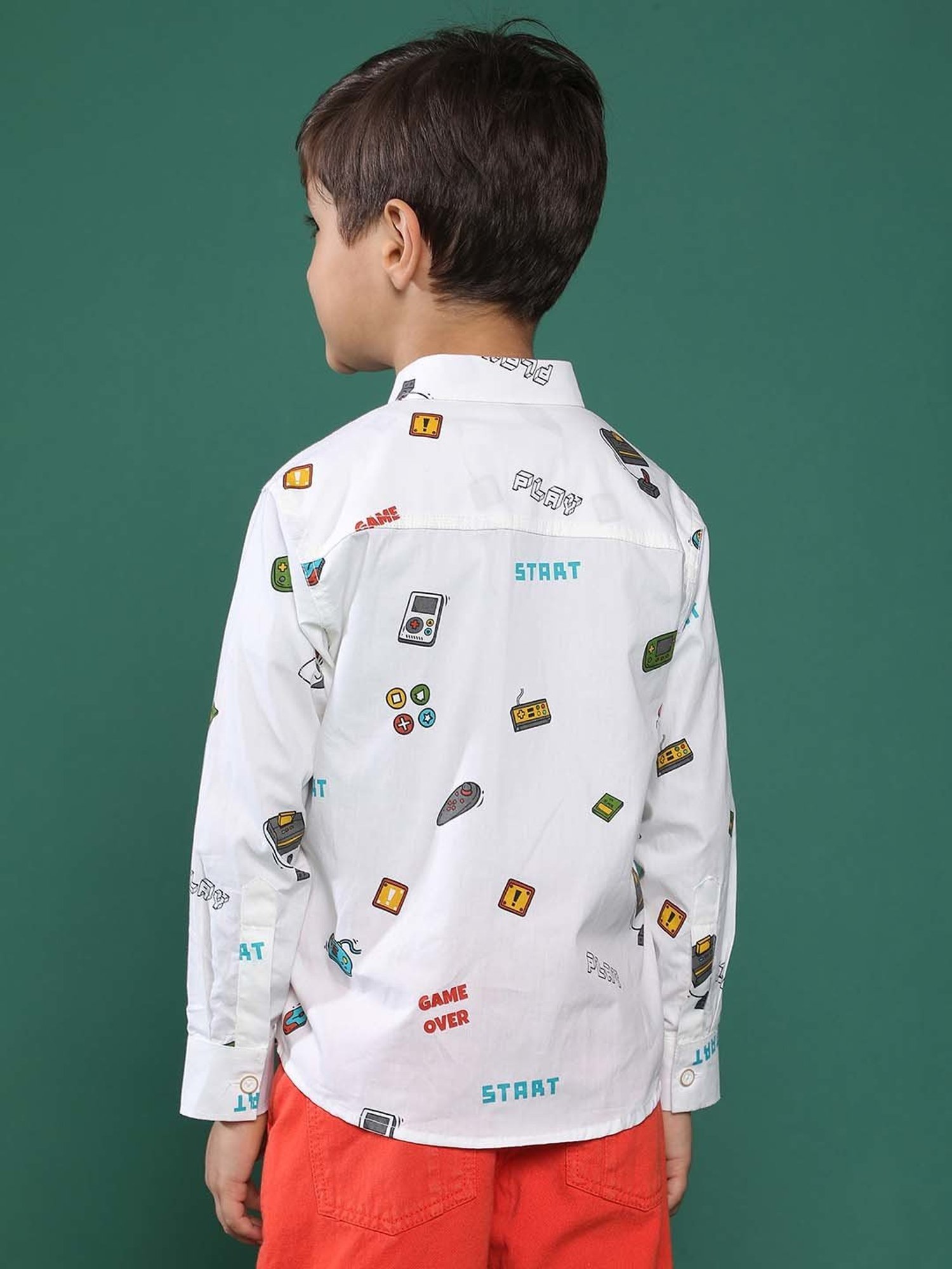 Tales & Stories Kids White Cotton Printed Full Sleeves Shirt