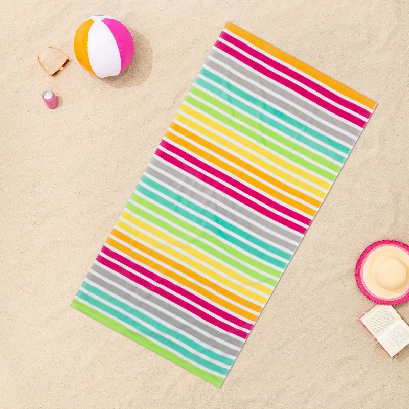 Striped Printed Beach Towel Pink/Aqua - Sun Squad™