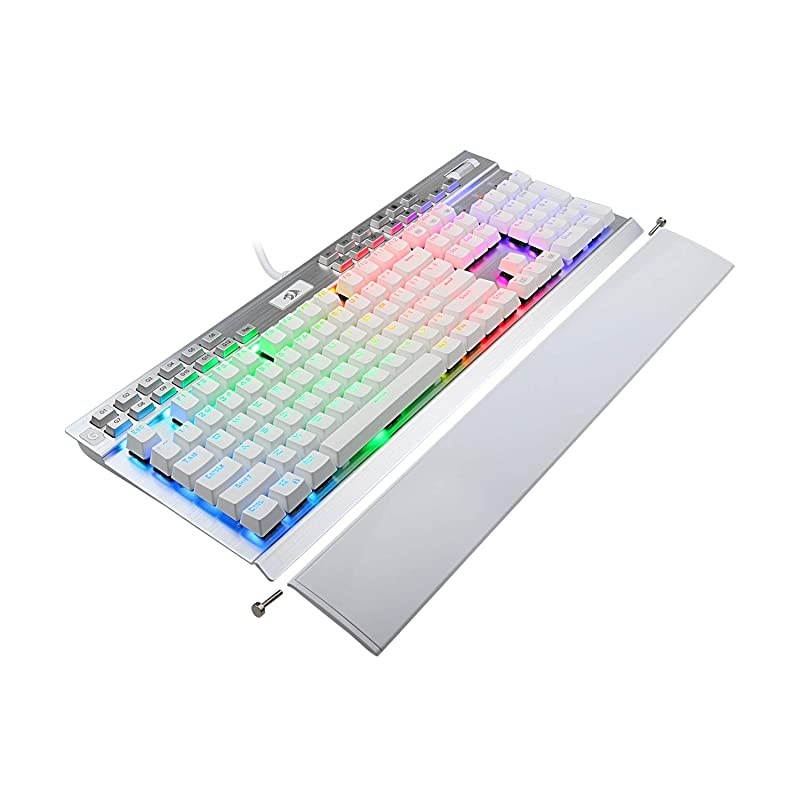 K550 Mechanical Gaming Keyboard RGB LED Backlit with Brown Switches Macro Recording Wrist Rest Volume Control Full Size Yama USB Passthrough for Windows PC Gamer White