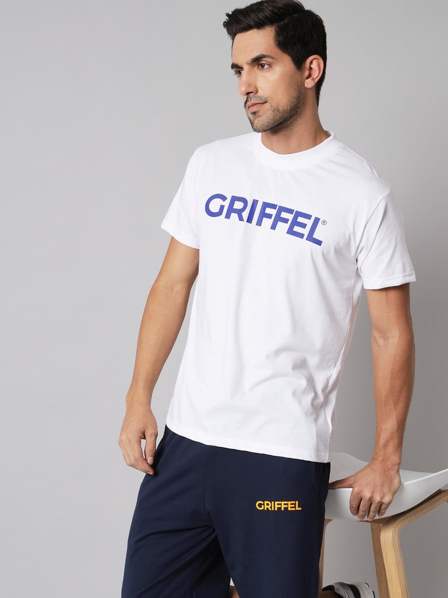 Griffel White Cotton Loose Fit Printed T-Shirt