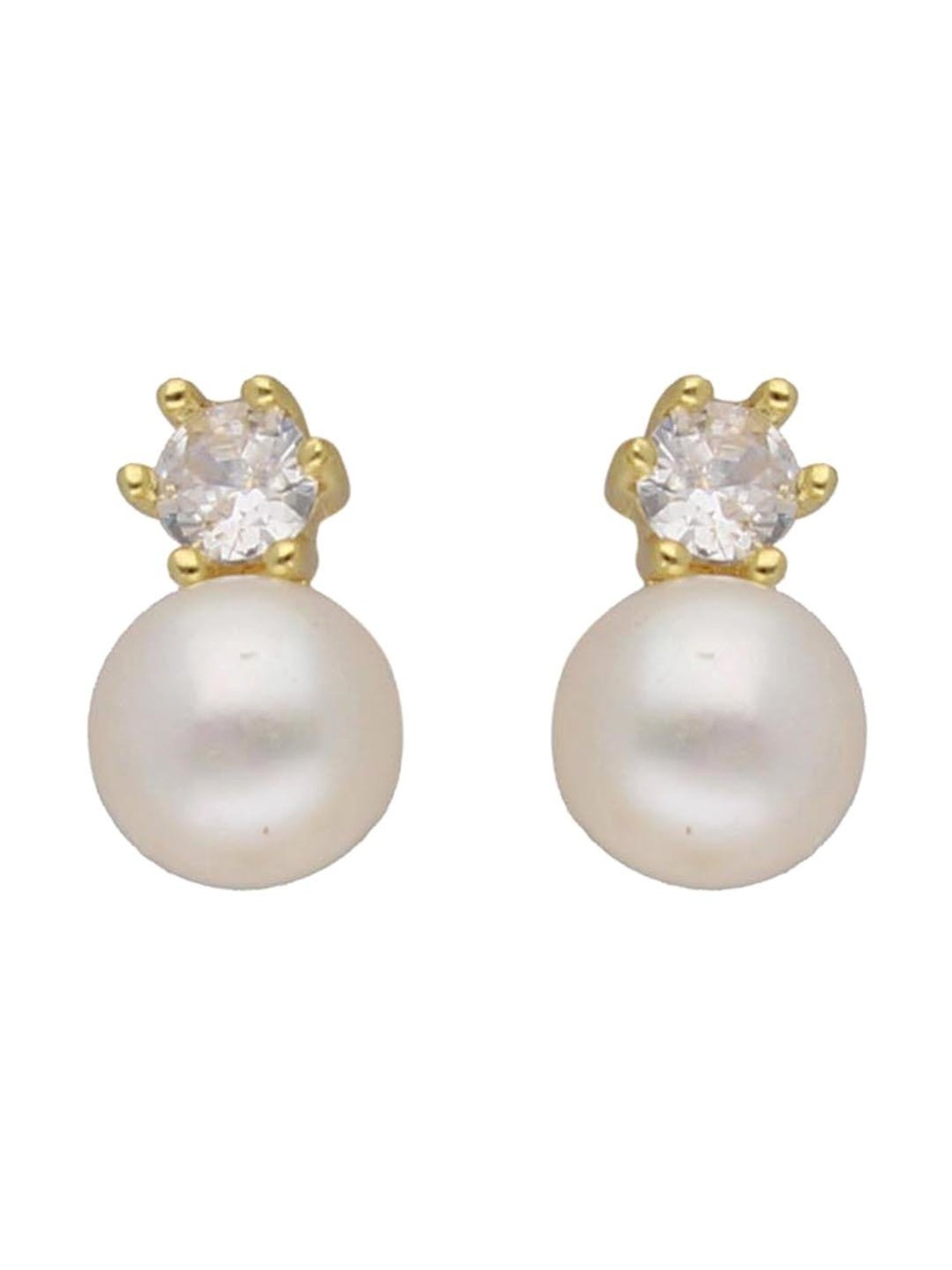 Sri Jagdamba Pearls Timeless Pearl White & Golden Stud Earrings