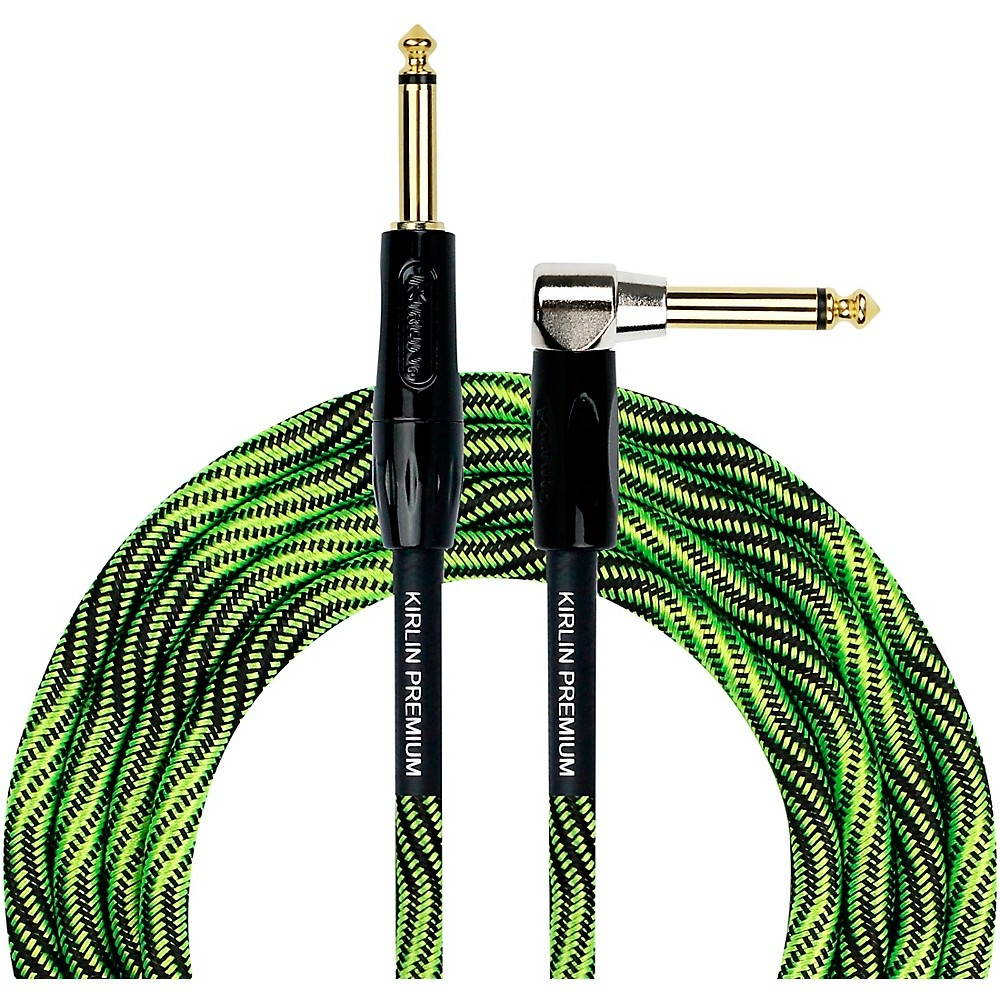 KIRLIN IWB Black/Green Woven Instrument Cable 1/4" Straight to Right Angle 10 ft.