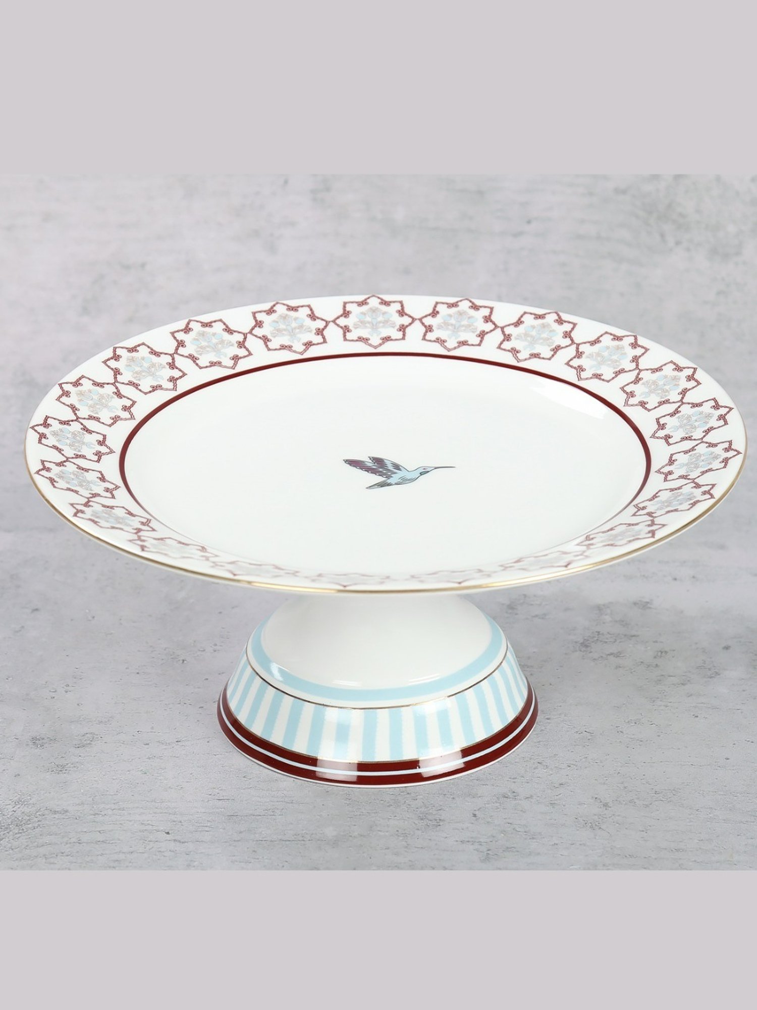 India Circus Color Bordered Pink Bone China Cake Stand