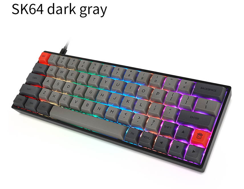 SK64 64 Keys Wired Mechanical Keyboard Gaming Keyboard with RGB Backlit, PBT Keycaps, Arrow Keys, IP6X Dustproof Waterproof Hot Swappable for Win/Mac/Gaming(Mechanical Optical Axis:Brown/Red )