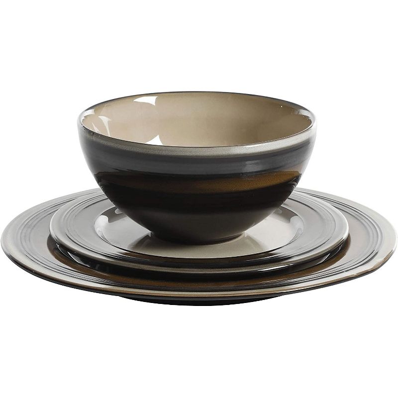 Gibson 116868.12R Elite Everston 12 Piece Reactive Glaze Durable Dinnerware Set, Microwave and Dishwasher Ready, Brown and Cream