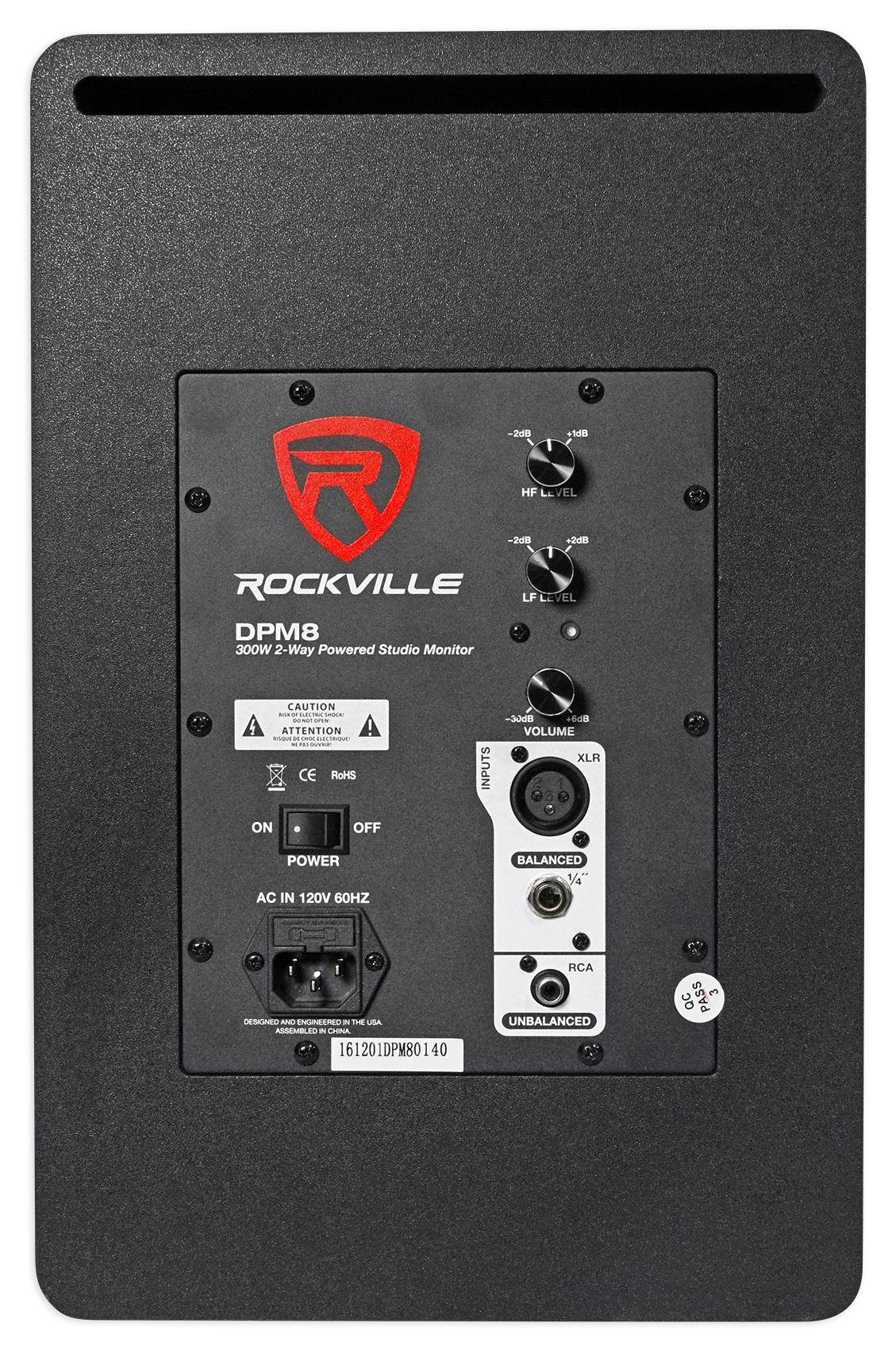 Rockville DPM8B 8" 2-Way 300W Black Active/Powered Studio Monitor Speaker