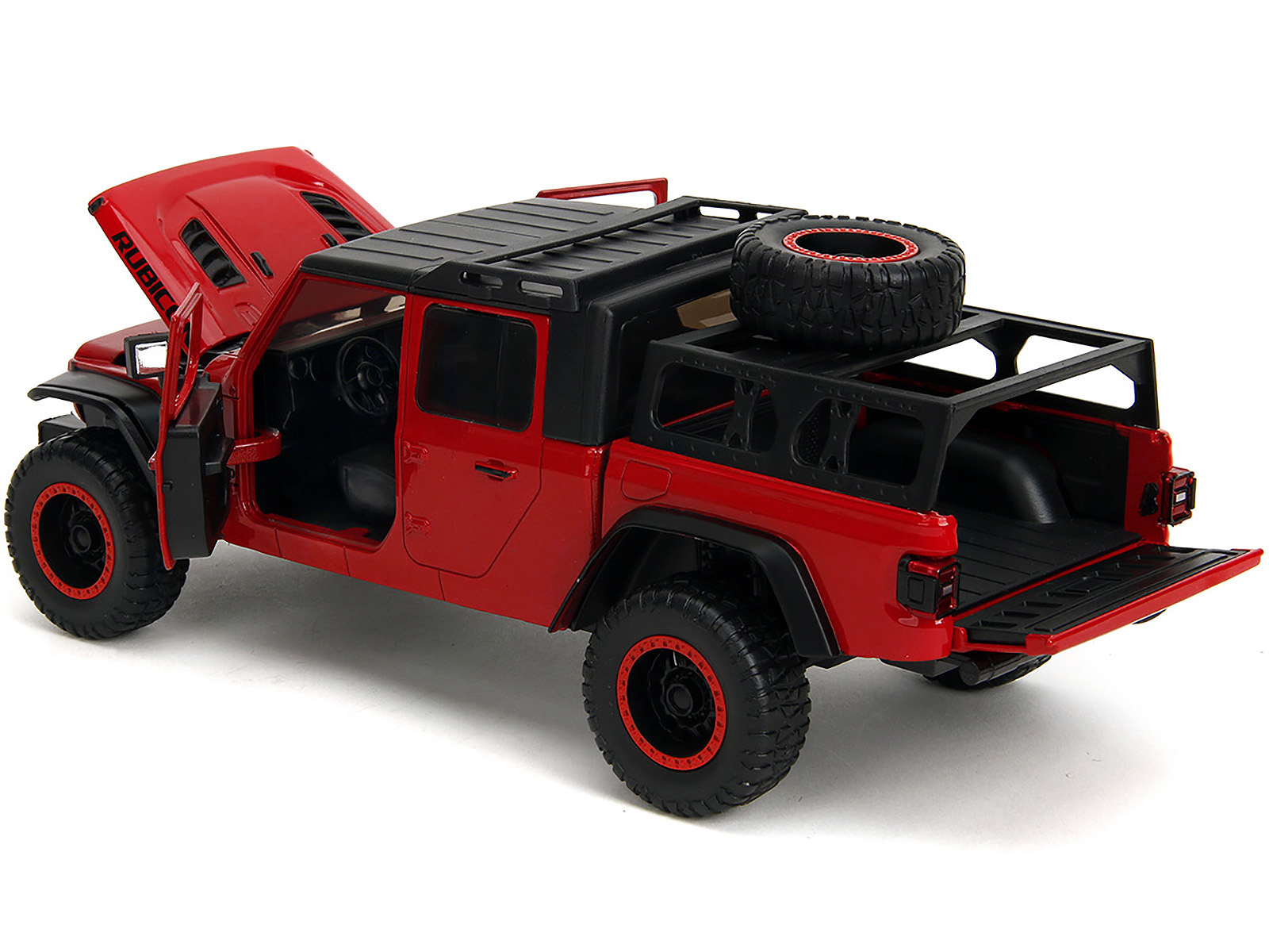 2020 Jeep Gladiator Rubicon Pickup Truck Red with Black Top and Extra Wheels "Just Trucks" Series 1/24 Diecast Model Car by Jada