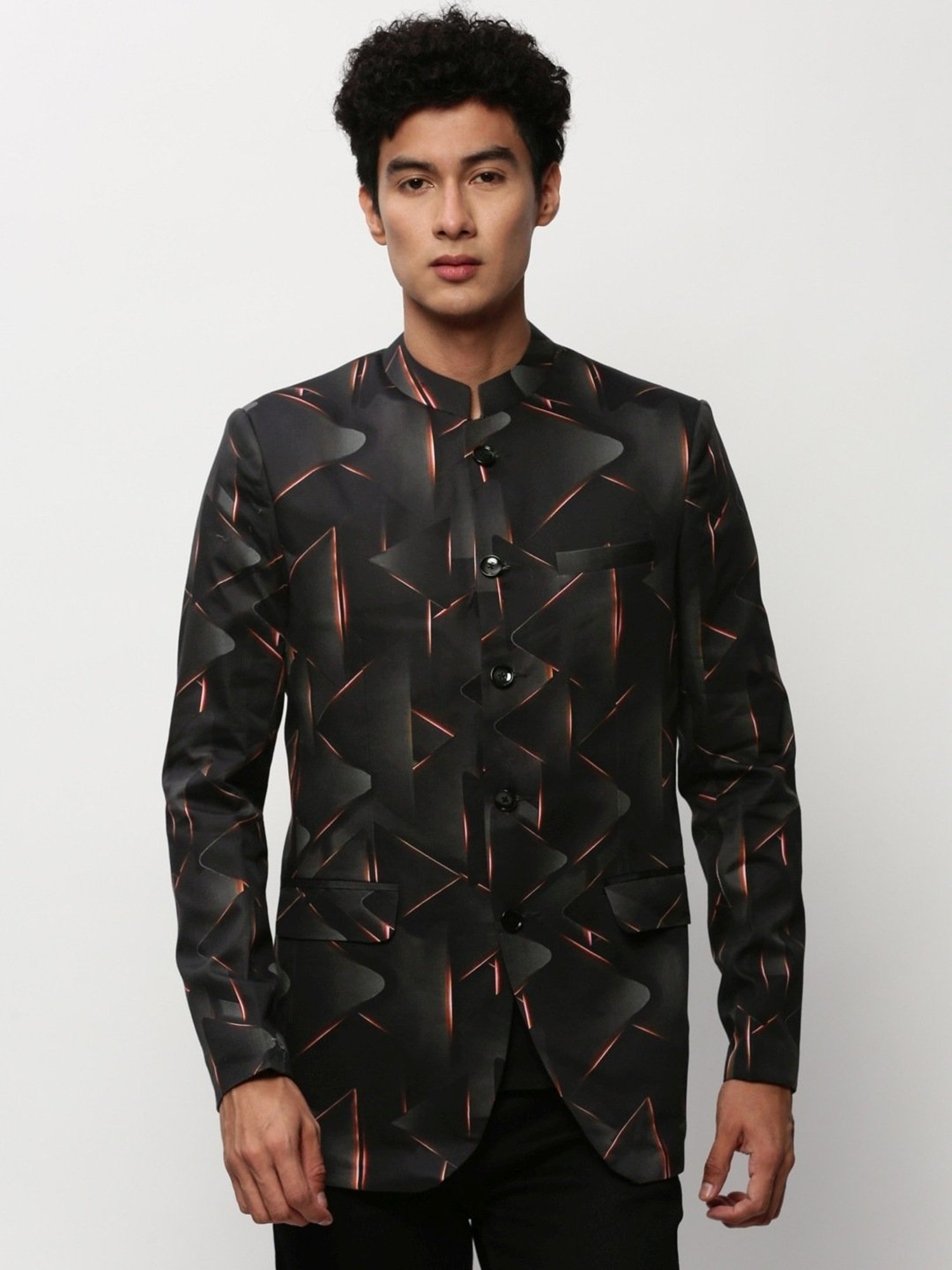 SHOWOFF Black Slim Fit Printed Blazer