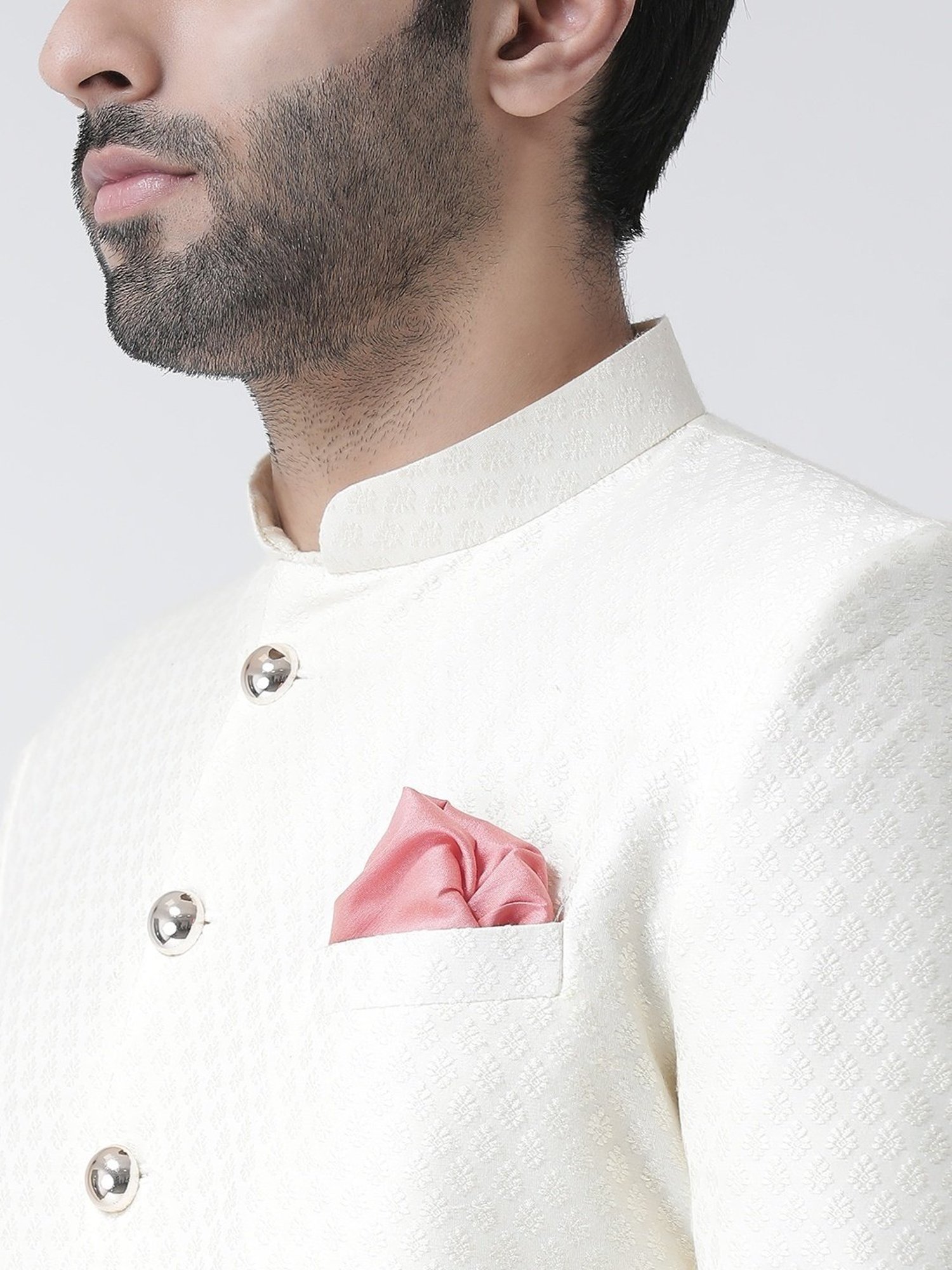 Hangup Plus Beige & Black Regular Fit Printed Sherwani Set