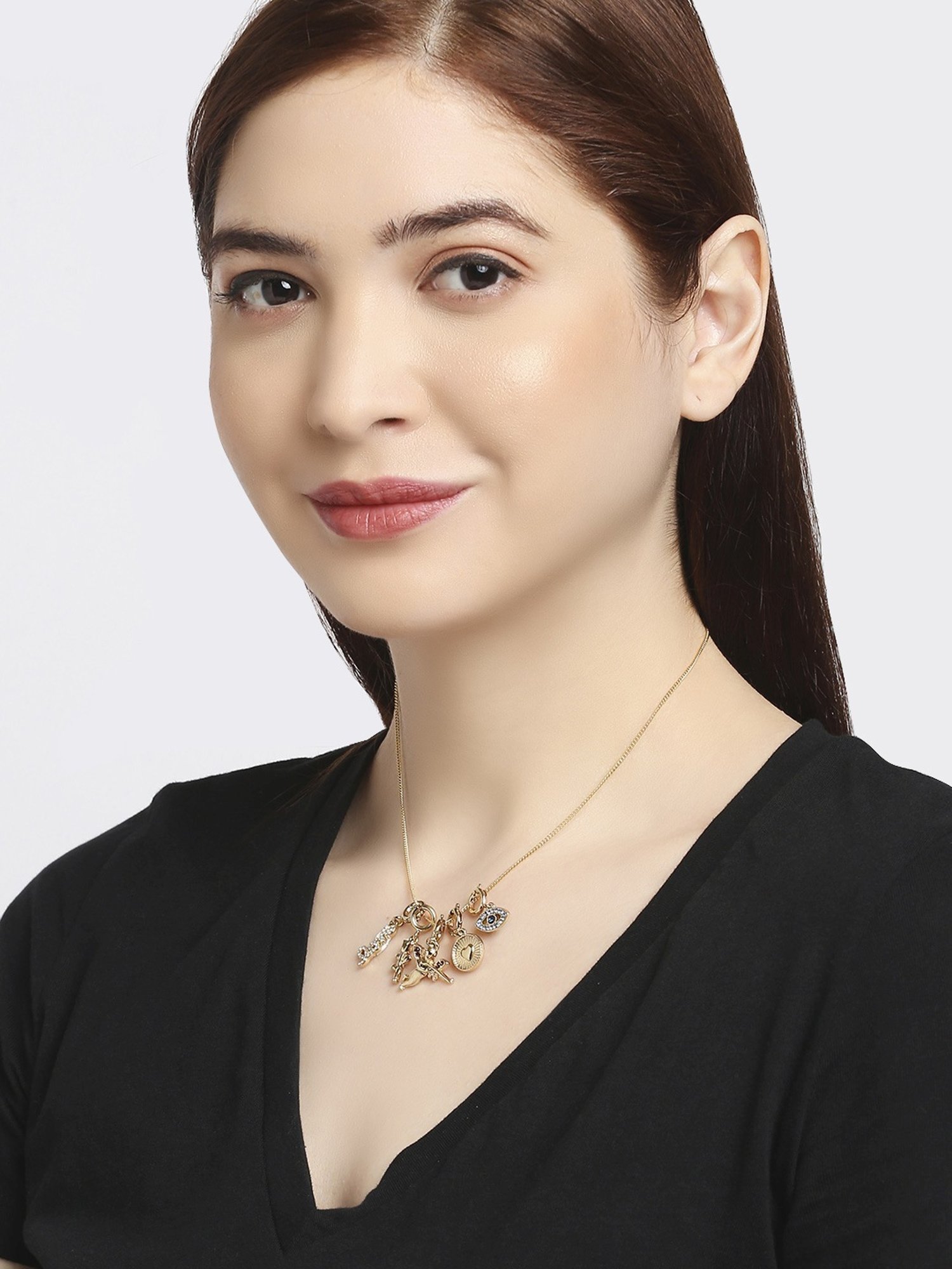 Oomph Gold Tone Evil Eye Charms Pendant Link Chain Necklace - Set of 5